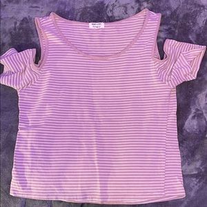 Striped, Tight-Fitted Over the Shoulder Crop Top